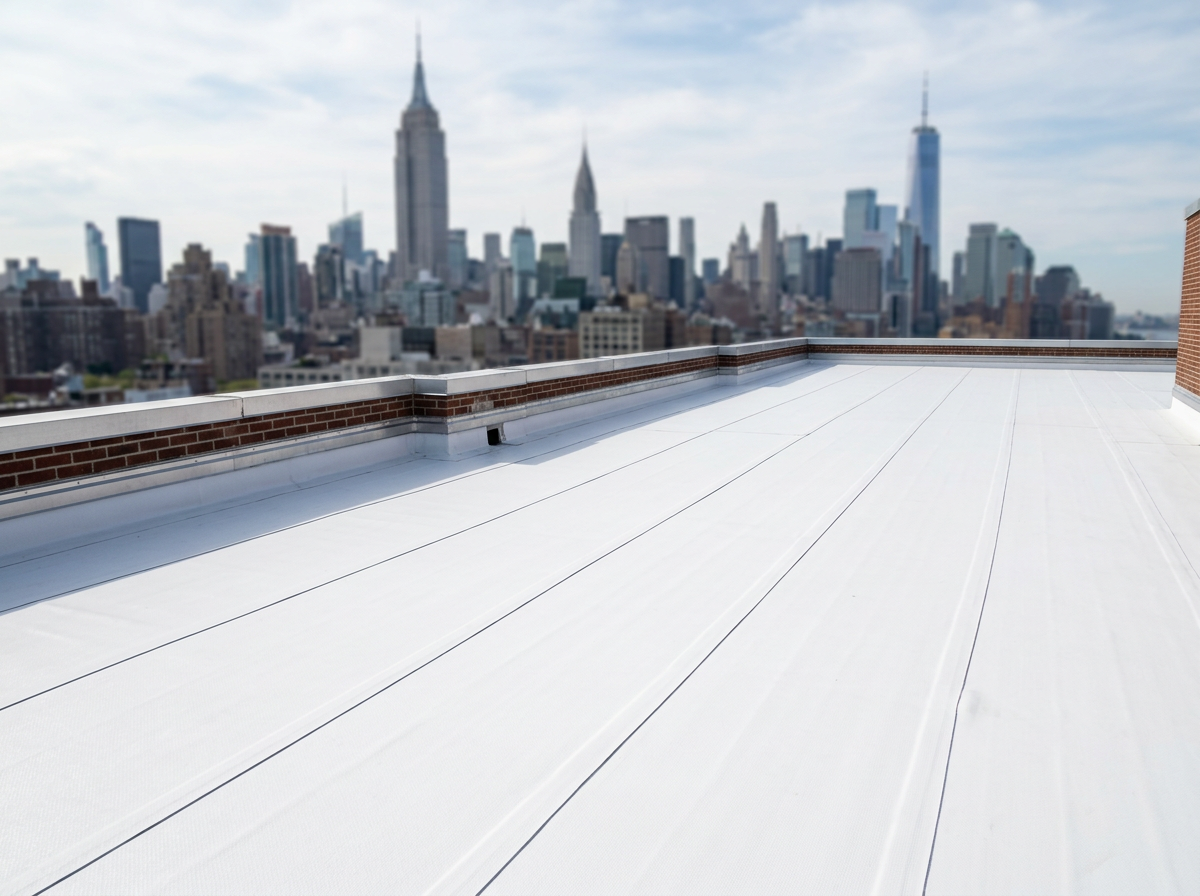 White TPO flat roof membrane